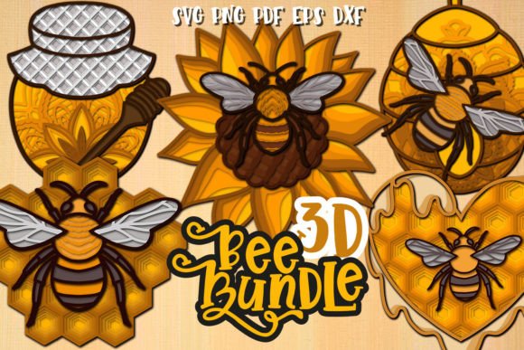 3D Layered Bee Bundle: Premium 3D SVG Shapes