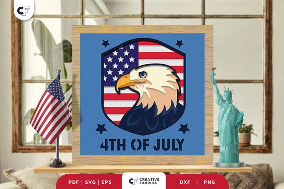 4th of July Eagle Shadow Box 3D SVG for Independence Day