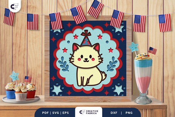 4th of July Kitten 3D SVG for Independence Day
