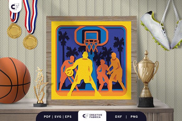 Basketball Game 3D Shadow Box SVG for Sports