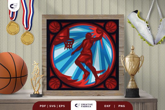 Basketball Game Shadow Box Papercut SVG: 3D Sports Design