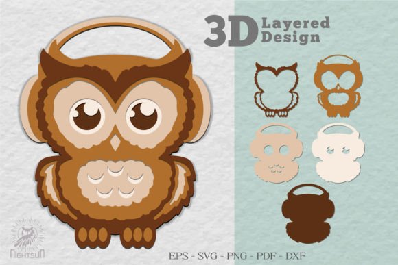 Cute Owl 3D Design SVG: Modern Shapes for Web