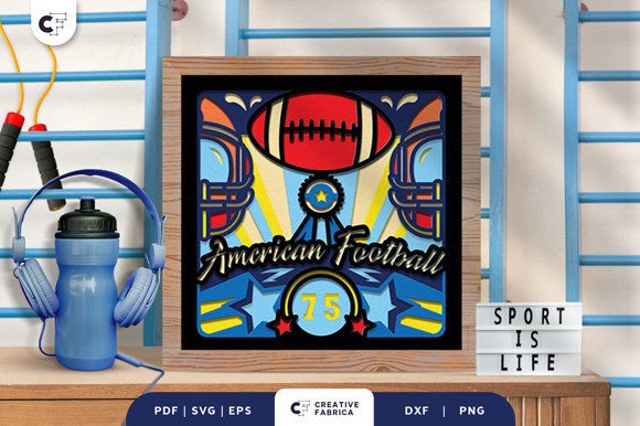 Football Helmet Shadow Box SVG: 3D SVG for Sports