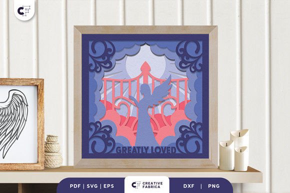 Memorial Woman with Wings Shadow Box: 3D SVG for People