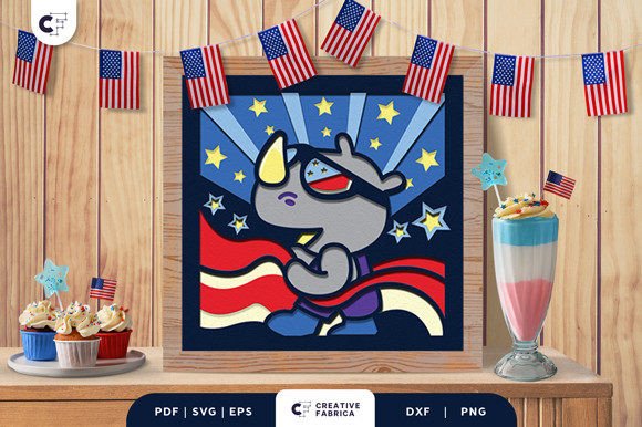 Patriotic Rhinoceros 3D SVG for Independence Day